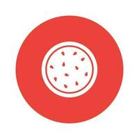 Watermelon icon. Juicy ripe fruit on red background vector