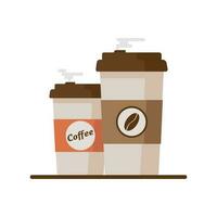 Coffee cup with coffee beans on white background. Flat vector illustration