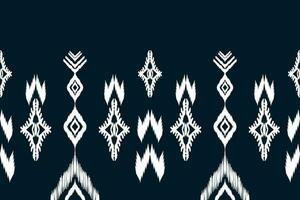 patrón étnico ikat sin costuras en tribal. estampado de adornos étnicos geométricos aztecas. estilo de patrón ikat. diseño para fondo, papel tapiz, ilustración, tela, ropa, alfombra, textil, batik, bordado. vector