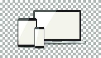 Realistic device flat Icons smartphone, tablet, laptop. Vector illustration on isolated background