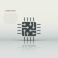 Computer cpu icon in flat style. Circuit board vector illustration on white isolated background. Motherboard chip business concept.