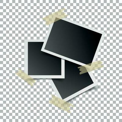 Photo frame with adhesive tape, on isolated background. For your photography and picture. Vector illustration