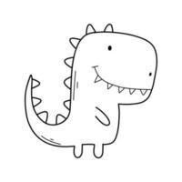 Cute Dinosaur in doodle style. Linear baby dino isolated on white background. Vector illustration.