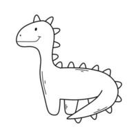 Cute Dinosaur in doodle style. Linear baby dino isolated on white background. Vector illustration.