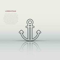 Boat anchor icon in flat style. Vessel hook vector illustration on white isolated background. Ship equipment business concept.