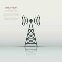 Antenna tower icon in flat style. Broadcasting vector illustration on white isolated background. Wifi business concept.