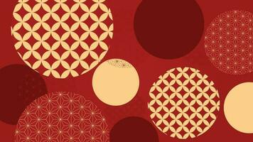 Happy Chinese New Year luxury style background vector. Golden geometric shapes, circles, Chinese and Japanese pattern on red wallpaper. Oriental design for backdrop, card, poster, advertising. vector
