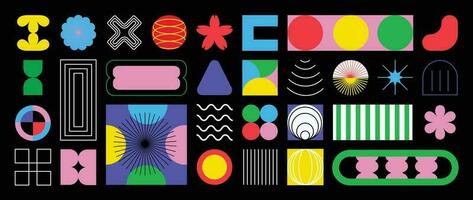 conjunto de resumen retro geométrico formas vector. colección de contemporáneo cifra, brillar, flor, línea en 70s maravilloso estilo. Bauhaus memphis diseño elemento Perfecto para bandera, imprimir, pegatinas, decoración. vector