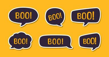 Speech bubble with text Boo digital sticker vector illustration set