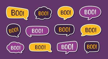 Speech bubble with text Boo digital sticker vector illustration set