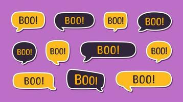 Speech bubble with text Boo digital sticker vector illustration set