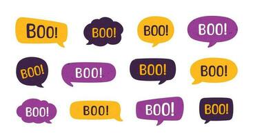 Speech bubble with text Boo digital sticker vector illustration set