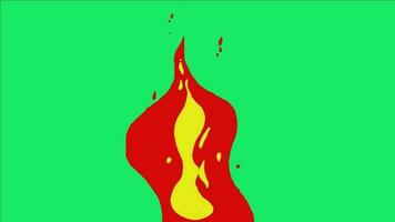Cartoon animation of fire effect on green screen video