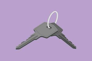 Cartoon flat style drawing house key with blank isolated. Concept of privacy, security and protection. Two keys from building icon. House apartment rental for sale. Graphic design vector illustration