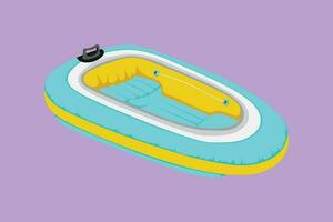 Graphic flat design drawing of inflatable boat. Rubber boat blowing by air. Enjoy equipment for relaxing, leisure summer time. Water sport kit. Lifeguard rescue tool. Cartoon style vector illustration