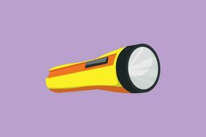 Graphic flat design drawing pocket flashlight. Light source for individual use. Luminous flux, beam focusing. Lighting object in dark. Electric lamp battery powered. Cartoon style vector illustration