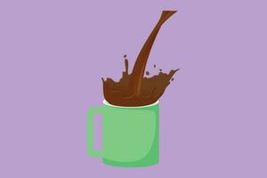 dibujos animados plano estilo dibujo torrencial negro café vaso dentro un vaso taza. torrencial caliente té o café dentro un jarra logo, icono, símbolo. refrescante bebida a invierno día festivo. gráfico diseño vector ilustración