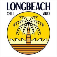 Long beach chill vibes adventure badge for t-shirt designs clothing and logo brand, Summer tropical Beach nature logo sign illustration vector