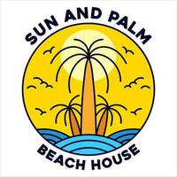 Sun and palm adventure badge for t-shirt designs clothing and logo brand, Summer tropical Beach nature logo sign illustration vector