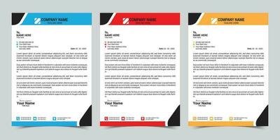 Corporate business letterhead design template with 3 color variation bundle. Print-ready vector design
