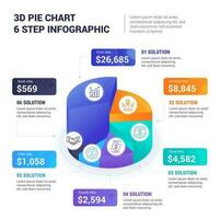 3D Pie Chart 6 Step Infographic vector