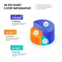 3D Pie Chart 3 Step Infographic vector