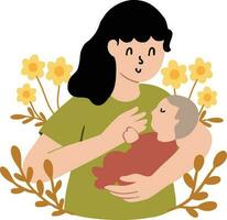 Set Collection Floral Ornament Mother Holding Newborn Baby Illustration vector