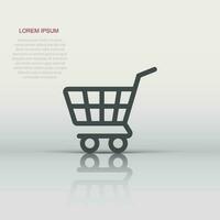 Shopping cart icon in flat style. Trolley vector illustration on white isolated background. Basket business concept.