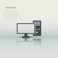 Pc computer icon in flat style. Desktop vector illustration on white isolated background. Device monitor business concept.