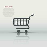 Shopping cart icon in flat style. Trolley vector illustration on white isolated background. Basket business concept.