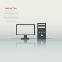 Pc computer icon in flat style. Desktop vector illustration on white isolated background. Device monitor business concept.