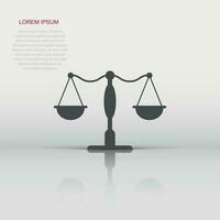 Scale balance icon in flat style. Justice vector illustration on white isolated background. Judgment business concept.