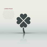 Four leaf clover icon in flat style. St Patricks Day vector illustration on white isolated background. Flower shape business concept.