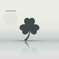 Three leaf clover icon in flat style. St Patricks Day vector illustration on white isolated background. Flower shape business concept.