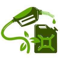 The green sign is a dispenser gun with a canister. Template for a background, banner, postcard, poster on the environmental theme of fuel. Vector illustration of biofuels Ecology on a white background