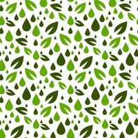 Seamless pattern on the theme of biodiesel, fuel in green colors. Green leaves with drops on white. Flat vector illustration. The pattern of the eco-fuel symbol. Printing textiles, paper