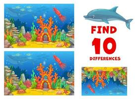 Find ten differences underwater with coral house vector