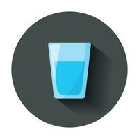 Water glass icon in flat style. Soda glass vector illustration with long shadow. Liquid water business concept.