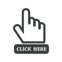 Click here icon. Hand cursor signs. Black button flat vector illustration.