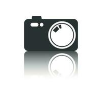 Camera icon with reflection effect on white background. Flat vector illustration.