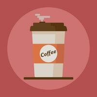 Coffee cup icon with text coffee on red background. Flat vector illustration