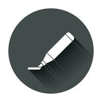 Highlighter marker pen icon in flat style. Highlight illustration with long shadow. Office stationery concept. vector