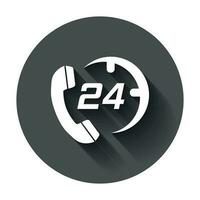 Technical support 24 7 vector icon in flat style. Phone clock help illustration with long shadow. Computer service support concept.