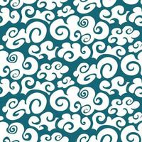 A pattern of white clouds in Chinese style on a blue background. Cartoon background, abstract illustration with imitation of Chinese style. Children's background. Printing on textiles and paper vector