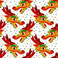 Vector seamless pattern with orange Chinese dragon heads. Hand-drawn. Abstract art print. Wallpaper, fabric design, fabric, napkin, textile design template, background. Mythological Year of the Dragon