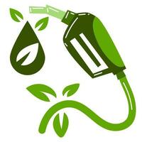 The green sign is a dispenser gun with an ecological drop of fuel. Template for a background, banner, postcard, poster on the environmental theme of fuel. Vector illustration of biofuels. Ecology