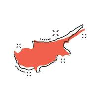 icono de mapa de Chipre de dibujos animados vectoriales en estilo cómico. Pictograma de ilustración de signo de Chipre. concepto de efecto de salpicadura de negocio de mapa de cartografía. vector