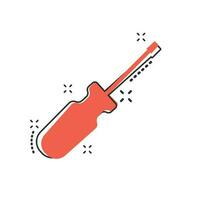 Vector cartoon screwdriver icon in comic style. Repair tool sign illustration pictogram. Screwdriver business splash effect concept.