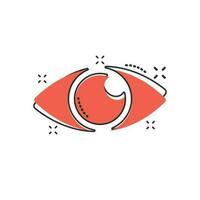 Vector cartoon eye icon in comic style. Eyeball look sign illustration pictogram. Eye business splash effect concept.