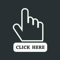 Click here icon. Hand cursor signs. Black button flat vector illustration.